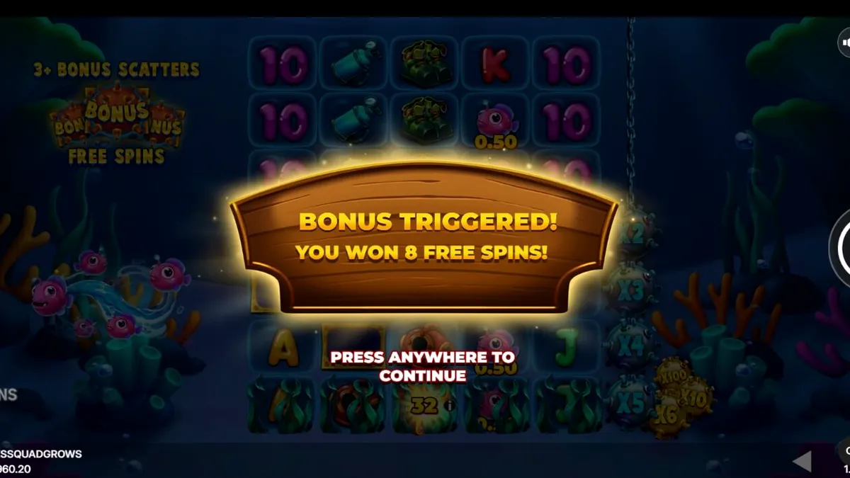 Pemandangan bawah laut yang penuh warna dalam slot Fishin’ Madness Quadgrows